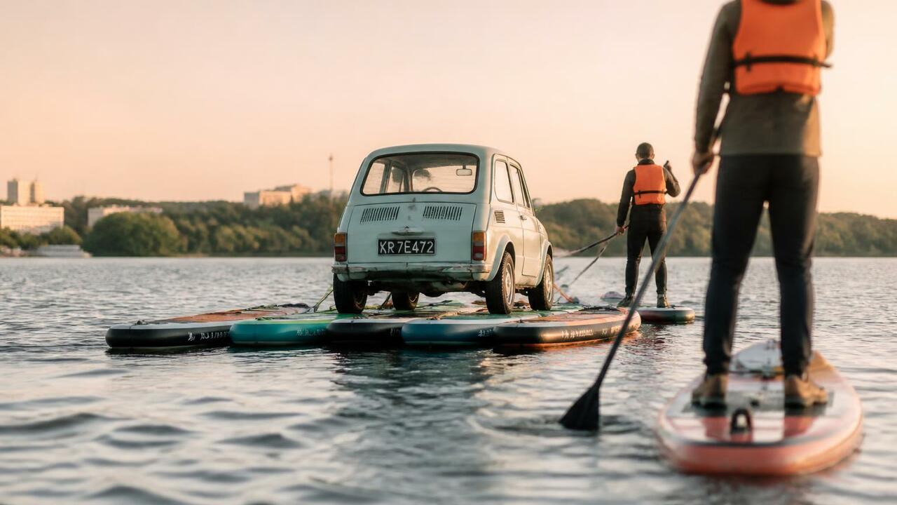 Чебоксарские блогеры отправили автомобиль в плавание по Волге на 12 сапбордах Блогеры из Чебоксар провели необычный экспериме...