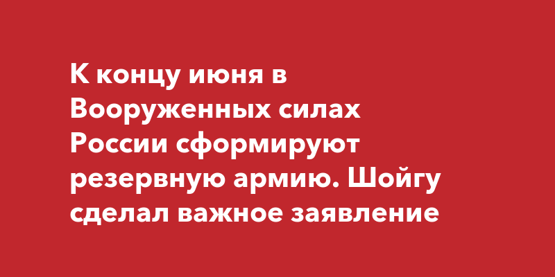 К концу июня в Вооруженных силах России сформируют резервную армию Шойгу сделал важное заявление 